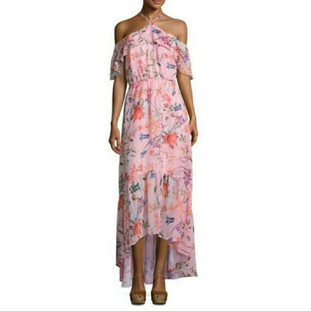 Belle + Sky Halter High Low Ruffle Dress